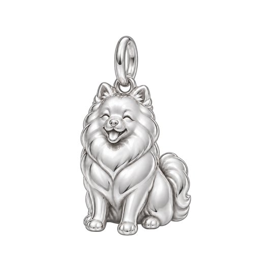 Pomeranian — Happy Pup Charm and Polyester Cord Bracelet Set — Silver