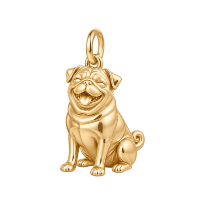 Pug — Happy Pup Charm and Polyester Cord Bracelet Set — Gold