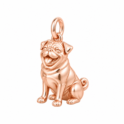 Pug — Happy Pup Charm and Polyester Cord Bracelet Set — Rose Gold