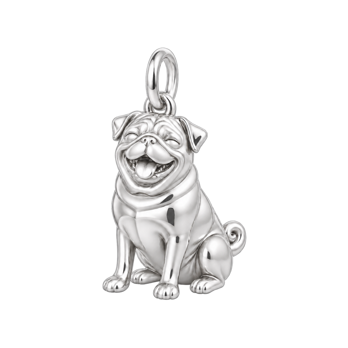 Pug — Happy Pup Charm and Polyester Cord Bracelet Set — Silver