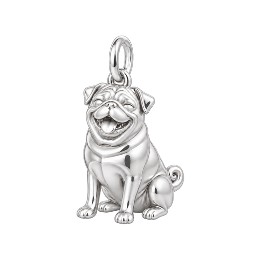 Pug — Happy Pup Charm and Polyester Cord Bracelet Set — Silver