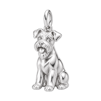Schnauzer - Miniature, natural ears — Happy Pup Charm and Polyester Cord Bracelet Set — Silver