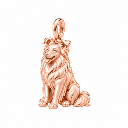 Shetland Sheepdog — Happy Pup Charm and Polyester Cord Bracelet Set — Rose Gold