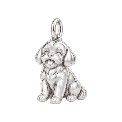 Shih Tzu - puppy cut — Happy Pup Charm and Polyester Cord Bracelet Set — Silver