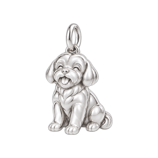 Shih Tzu - puppy cut — Happy Pup Charm and Polyester Cord Bracelet Set — Silver