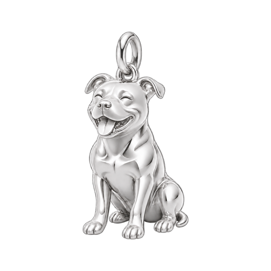 Staffordshire Bull Terrier — Happy Pup Charm and Polyester Cord Bracelet Set — Silver
