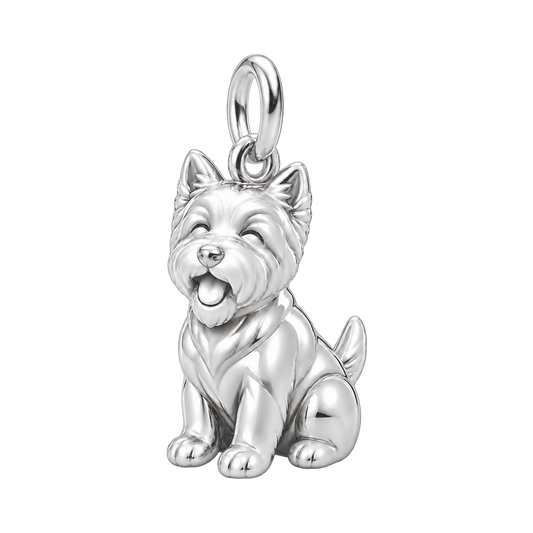 West Highland White Terrier — Happy Pup Charm and Polyester Cord Bracelet Set — Silver