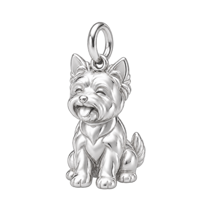 Yorkshire Terrier — Happy Pup Charm and Polyester Cord Bracelet Set — Silver