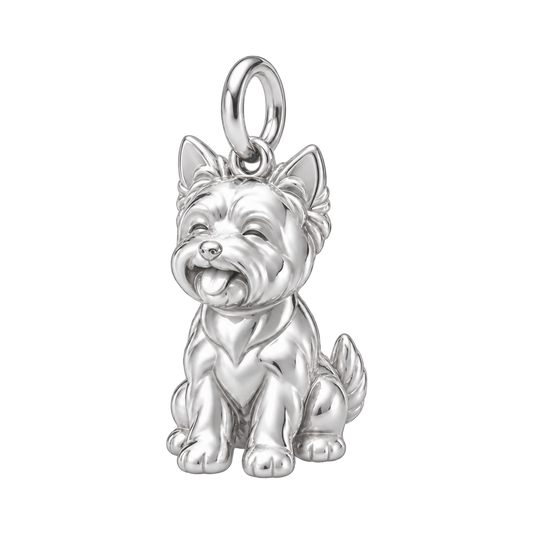Yorkshire Terrier — Happy Pup Charm and Polyester Cord Bracelet Set — Silver