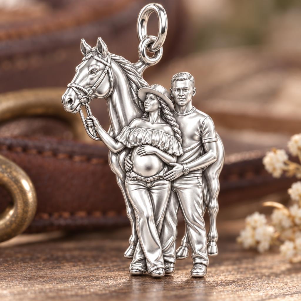 Stable Love Maternity Charm Bracelet – Personalized Mom Gift – macro detail of the charm