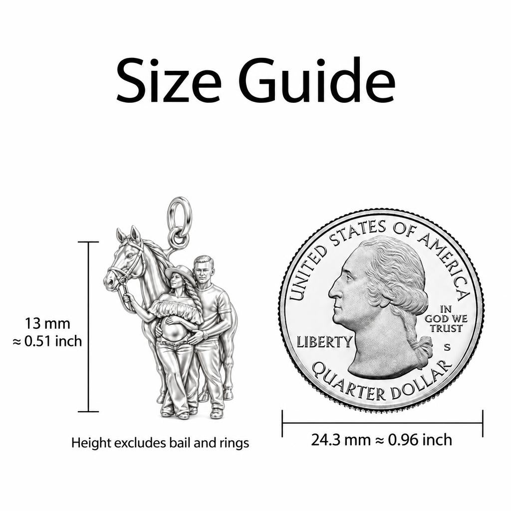 Stable Love Maternity Charm Bracelet – Personalized Mom Gift – size guide, 13 mm charm next to a quarter