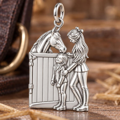 Stable Side Memories Charm Bracelet – Personalized Horse Lover Gift – macro detail of the charm