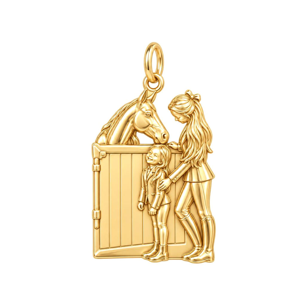Stable Side Memories Charm Bracelet – Personalized Horse Lover Gift – 18K gold charm, front view