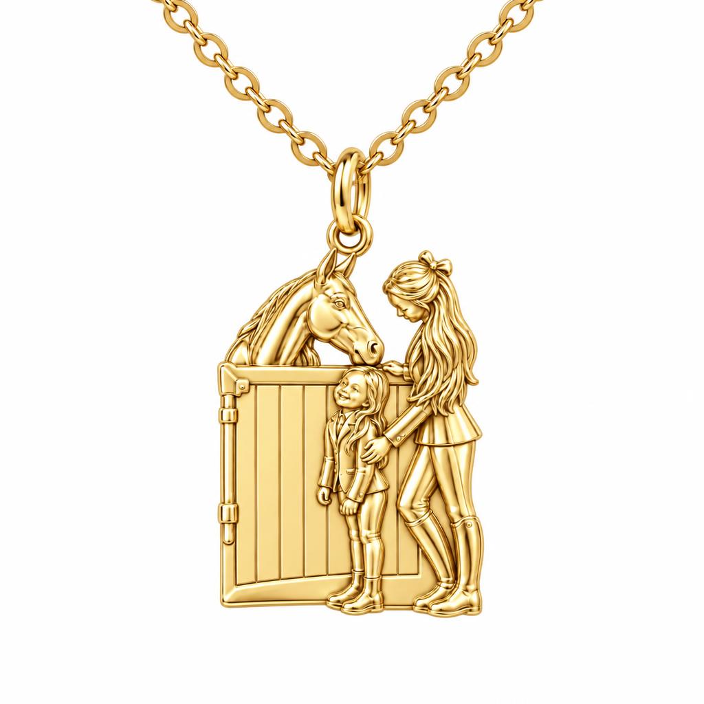 Stable Side Memories Charm Necklace Set – 18K gold, front view