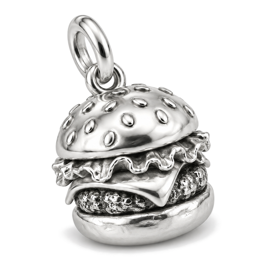 Stacked Burger Charm — Silver Super Macro | charm-topics-remaining-444-2026-09-14 | topic-107