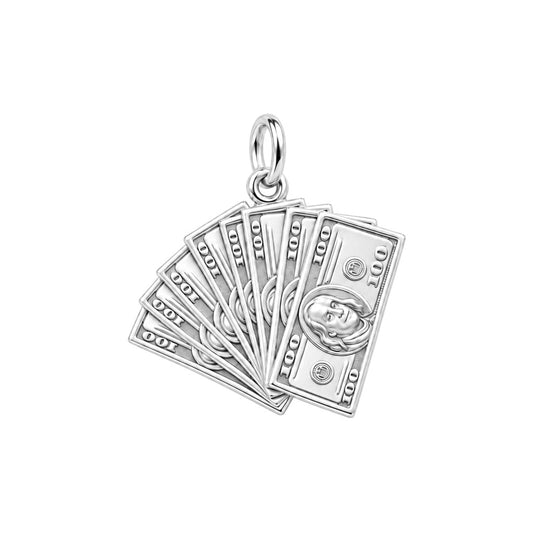 Stacked Cash Fan Charm Bracelet – Personalized Hustler Gift – silver plated 2 cm charm, front view