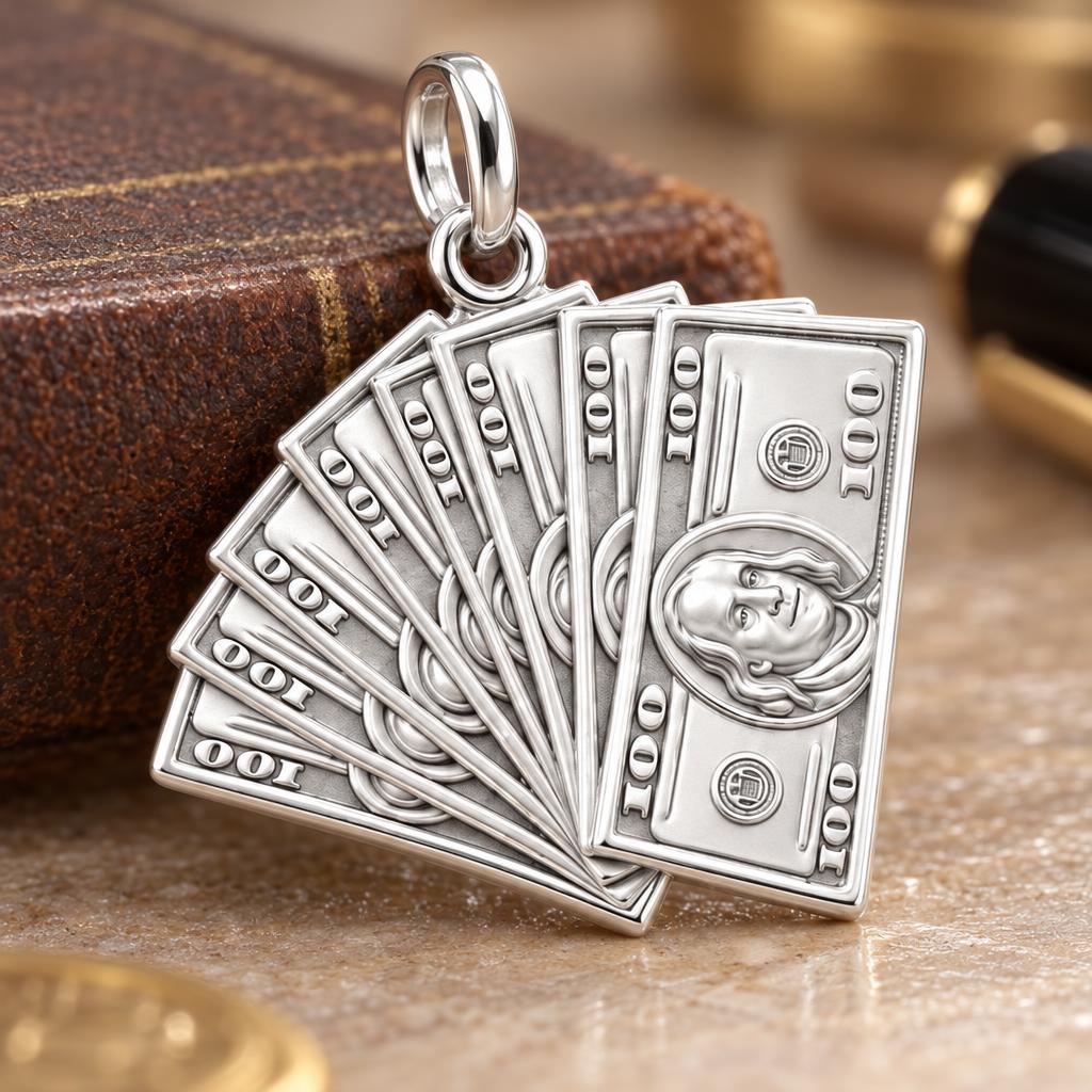 Stacked Cash Fan Charm Bracelet – Personalized Hustler Gift – macro detail of the charm