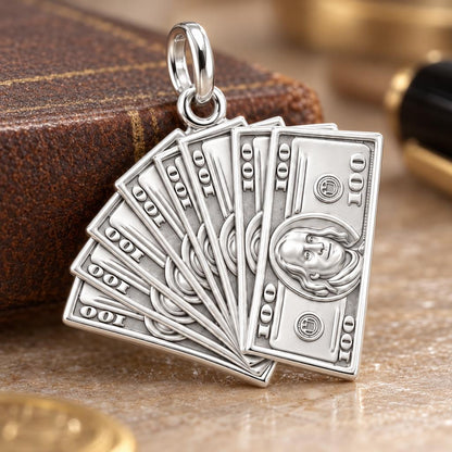 Stacked Cash Fan Charm Bracelet – Personalized Hustler Gift – macro detail of the charm