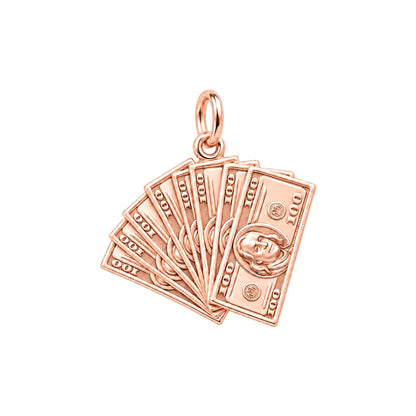 Stacked Cash Fan Charm Bracelet – Personalized Hustler Gift – rose gold 2 cm charm, front view