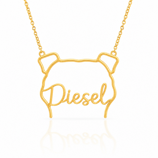 Staffordshire Bull Terrier Whisper of Paws - Personalized Outline Your Pet's Face and Name Necklace
