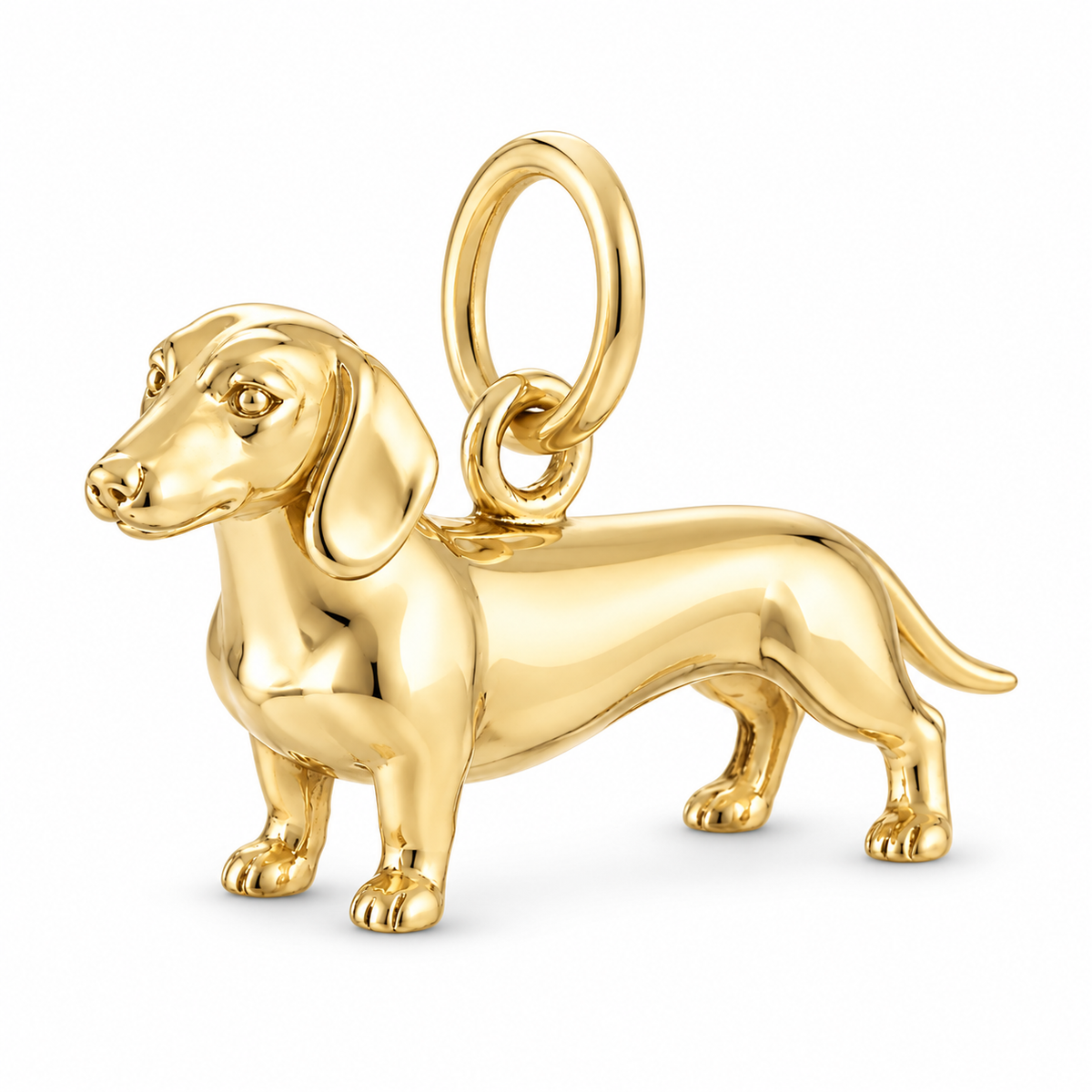 Dachshund - smooth coat — Standing Dog Charm and Polyester Cord Bracelet Set — Gold