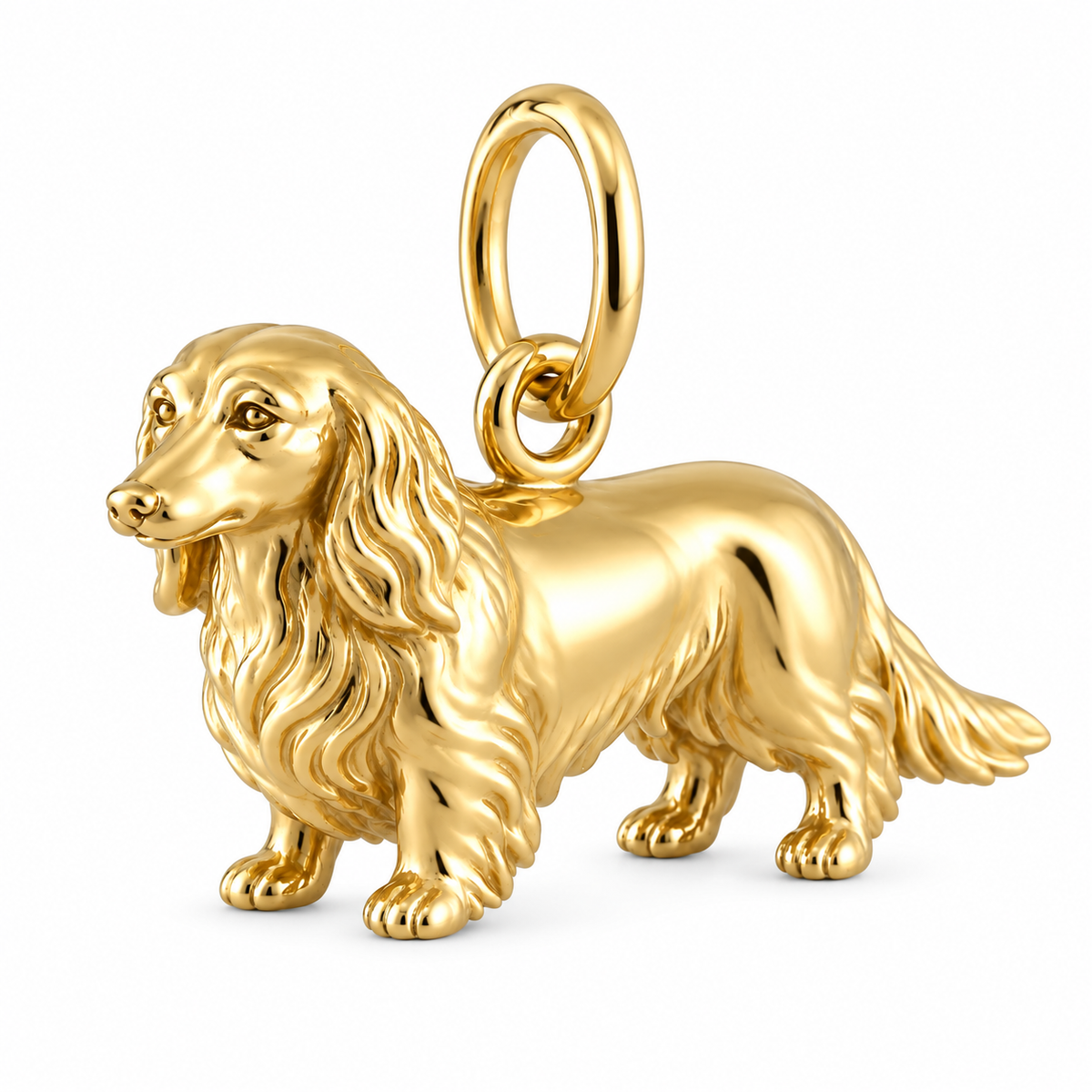 Dachshund - longhair — Standing Dog Charm and Polyester Cord Bracelet Set — Gold