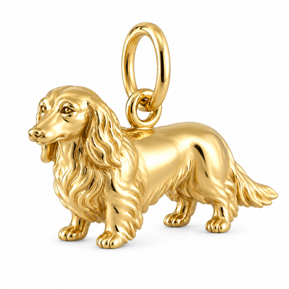 Dachshund - longhair — Standing Dog Charm and Polyester Cord Bracelet Set — Gold