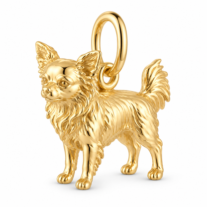Chihuahua - long hair — Standing Dog Charm and Polyester Cord Bracelet Set — Gold