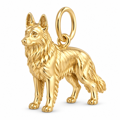 German Shepherd - long coat — Standing Dog Charm and Polyester Cord Bracelet Set — Gold