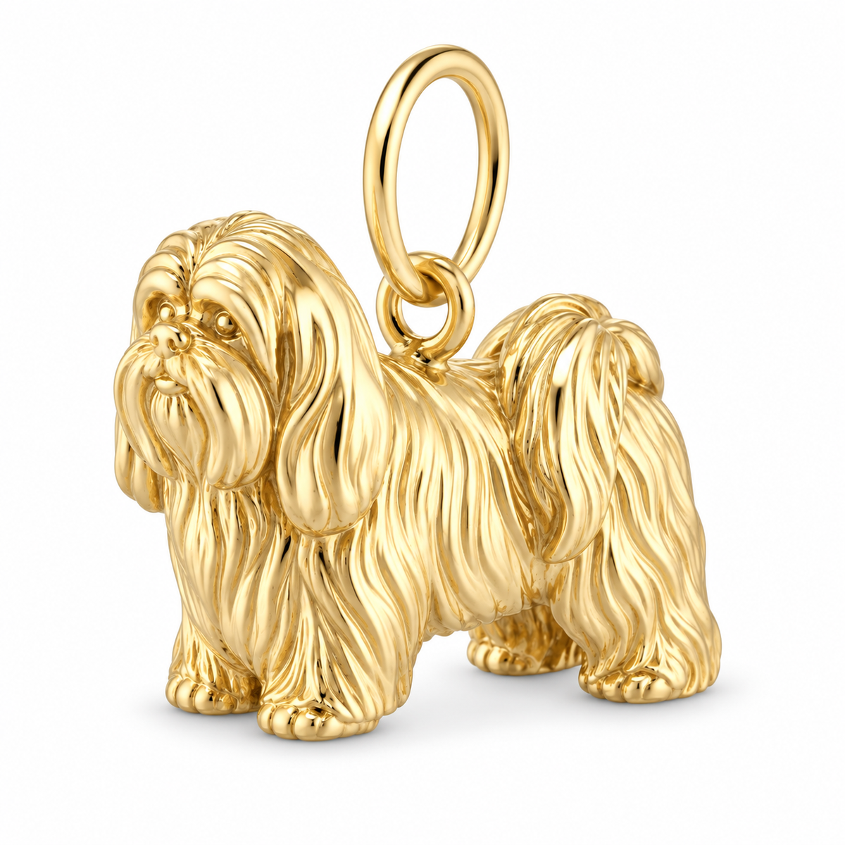 Shih Tzu - long coat — Standing Dog Charm and Polyester Cord Bracelet Set — Gold