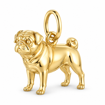 Pug — Standing Dog Charm and Polyester Cord Bracelet Set — Gold