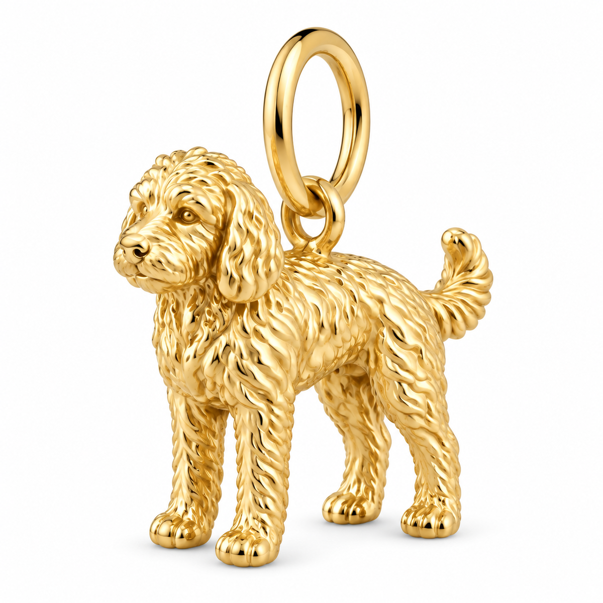 Goldendoodle - mini — Standing Dog Charm and Polyester Cord Bracelet Set — Gold