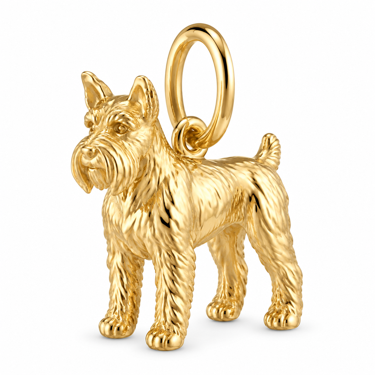 Schnauzer - Miniature, natural ears — Standing Dog Charm and Polyester Cord Bracelet Set — Gold