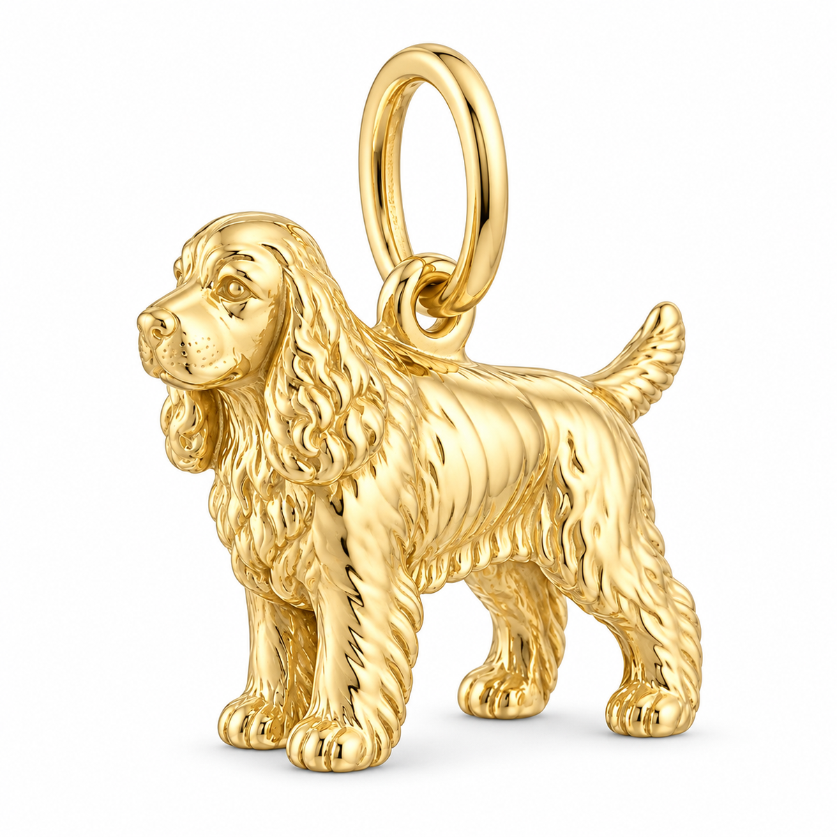 Cocker Spaniel — Standing Dog Charm and Polyester Cord Bracelet Set — Gold