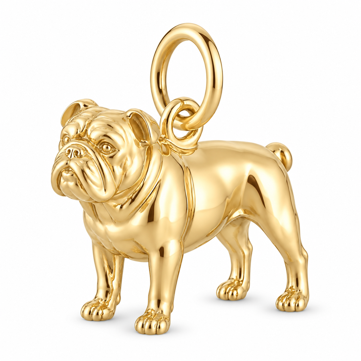 English Bulldog — Standing Dog Charm and Polyester Cord Bracelet Set — Gold