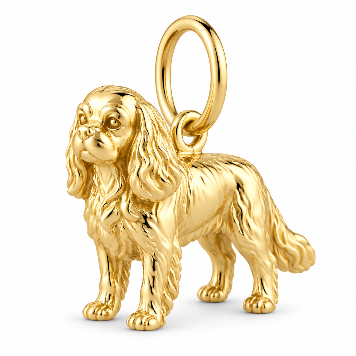 Cavalier King Charles Spaniel — Standing Dog Charm and Polyester Cord Bracelet Set — Gold