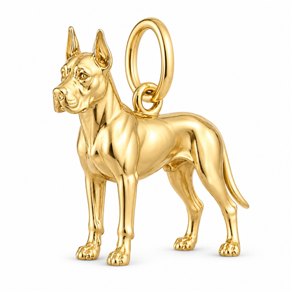 Great Dane - natural ears — Standing Dog Charm and Polyester Cord Bracelet Set — Gold