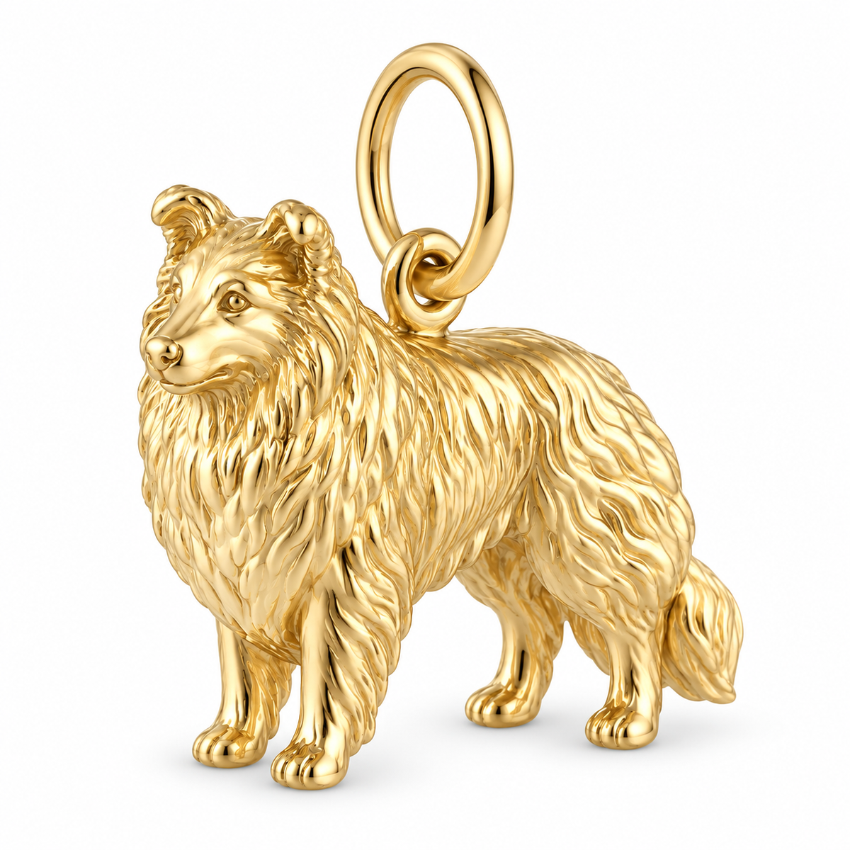 Shetland Sheepdog — Standing Dog Charm and Polyester Cord Bracelet Set — Gold