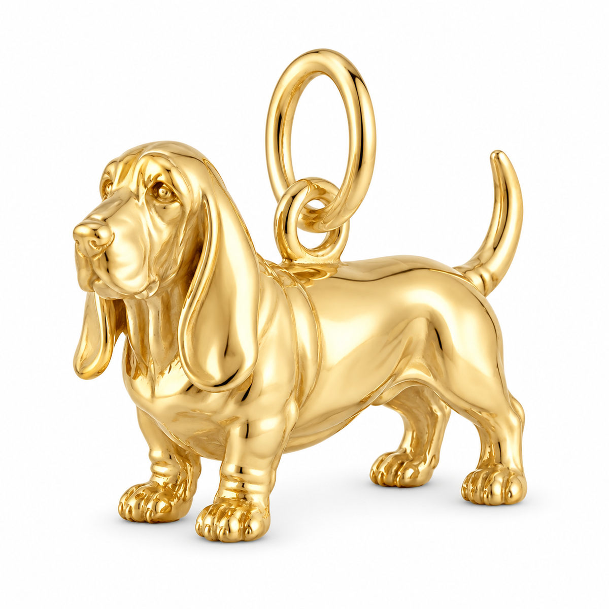 Basset Hound — Standing Dog Charm and Polyester Cord Bracelet Set — Gold