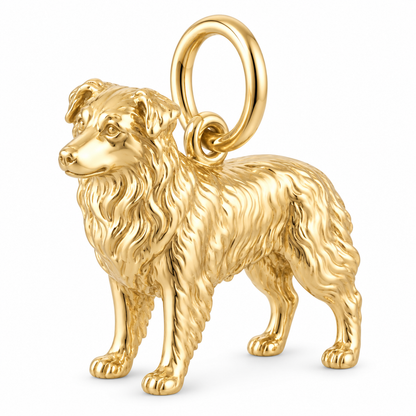 Australian Shepherd — Standing Dog Charm and Polyester Cord Bracelet Set — Gold