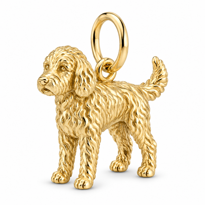 Labradoodle — Standing Dog Charm and Polyester Cord Bracelet Set — Gold
