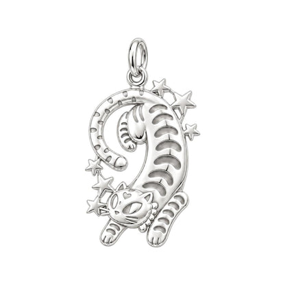 Starlight Stretchy Cat Charm Bracelet – Personalized Cat Mom Gift – silver charm, front view