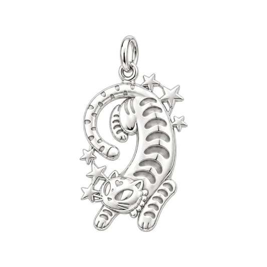 Starlight Stretchy Cat Charm Bracelet – Personalized Cat Mom Gift – silver charm, front view