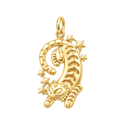 Starlight Stretchy Cat Charm Bracelet – Personalized Cat Mom Gift – 18K gold charm, front view