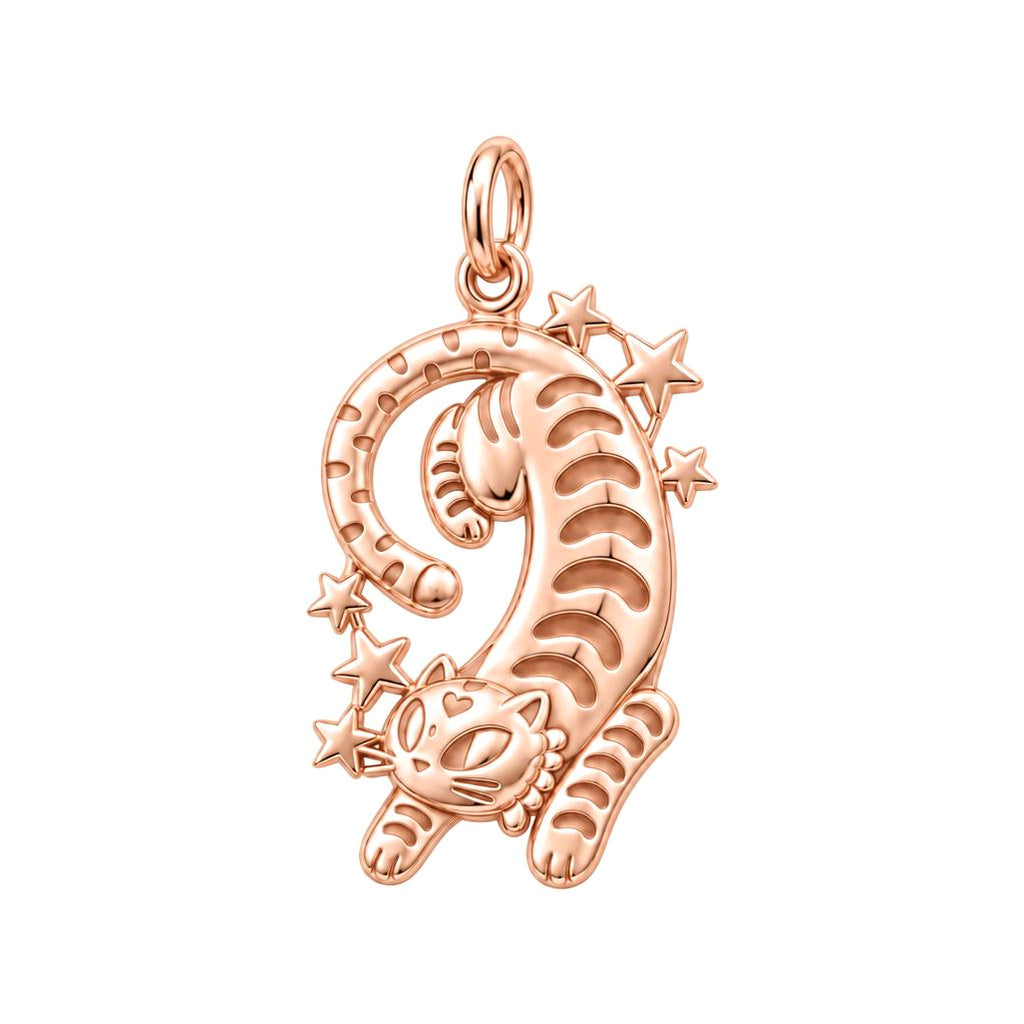 Starlight Stretchy Cat Charm Bracelet – Personalized Cat Mom Gift – rose gold charm, front view