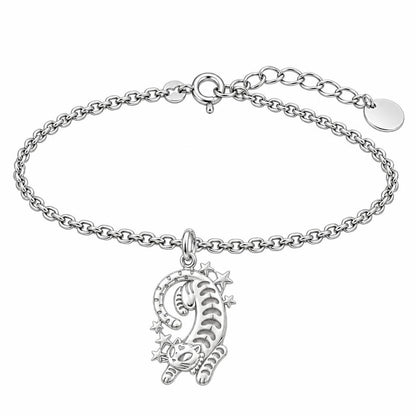 Starlight Stretchy Cat Charm Bracelet Set – silver, front view