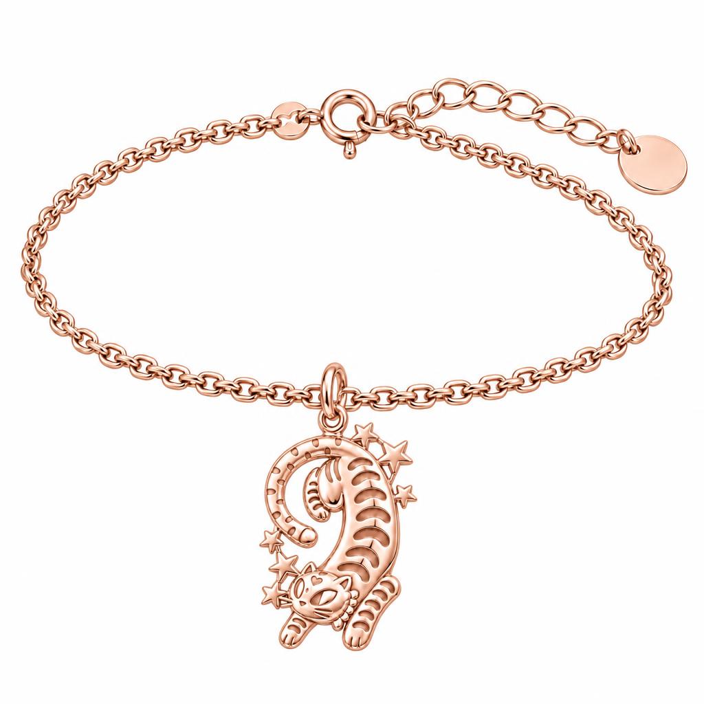 Starlight Stretchy Cat Charm Bracelet Set – rose gold, front view