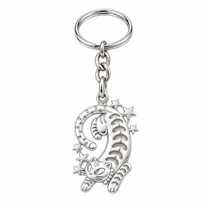Starlight Stretchy Cat Charm Keychain – silver, front view