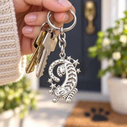 Starlight Stretchy Cat Charm Keychain – worn / in use