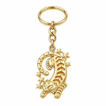 Starlight Stretchy Cat Charm Keychain – 18K gold, front view